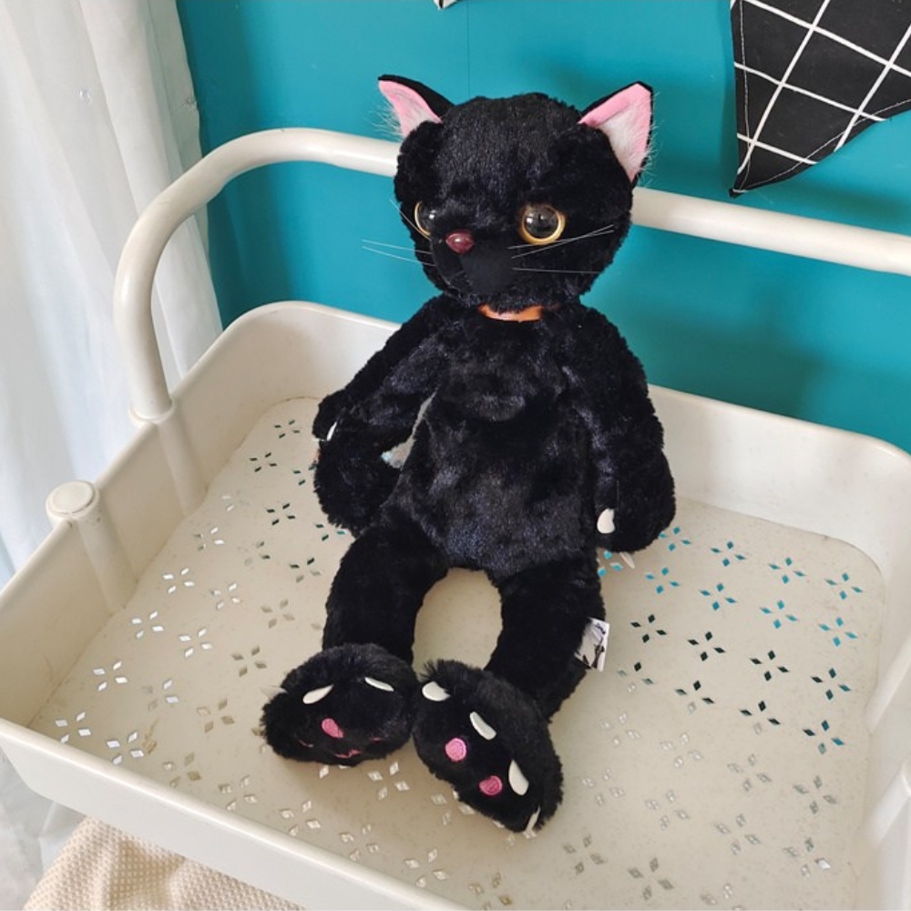 Disgruntled black cat plush sitting • My Plush